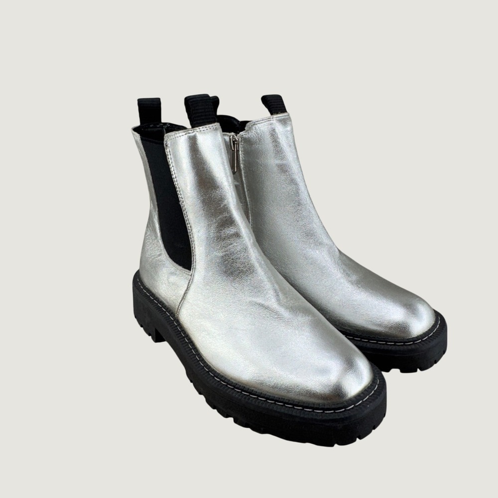 Sam Edelman Laguna Kids‎ 3M Silver Metallic Chelsea Lug Sole Ankle Boots Edgy